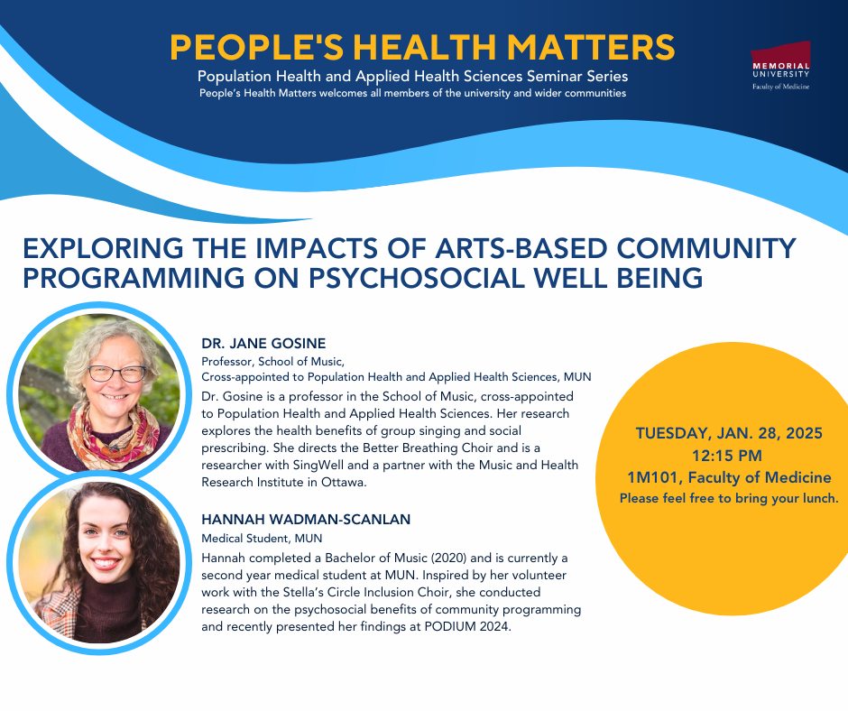 Graphic of People's Health Matters for January 28, 2025 – Dr. Jane Gosine & Hannah Wadman-Scanlan